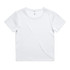 A white ribbed T-shirt with a round neck and short sleeves, featuring a logo tag inside.