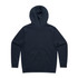 A navy blue hoodie with a large hood and long sleeves, featuring no visible branding on the back.