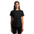 A plain black T-shirt featuring a standard crew neck, short sleeves, and a relaxed fit, with a logo present.