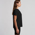 A black t-shirt with a relaxed fit, displayed side-on, featuring short sleeves and a simple design.