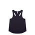 A black racerback singlet with a rounded hem and a minimal design, featuring a logo.