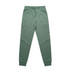 A pair of premium track pants in a muted green colour, featuring an elastic waistband and cuffs.