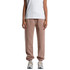 Track pants in a soft beige hue, featuring a relaxed fit and elastic cuffs. A logo is visible on the garment.
