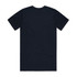 A navy blue organic T-shirt featuring a plain back and short sleeves. The shirt includes a small logo.