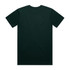 A dark green t-shirt featuring short sleeves and a plain back. The shirt has a logo on the label.