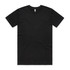 A black basic t-shirt with short sleeves, featuring a label inside the neckline and no additional graphics.