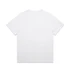 A white t-shirt with a plain design, featuring short sleeves and a crew neck. It has a logo on the label.