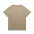 A faded beige t-shirt with short sleeves and a back view, featuring a logo.
