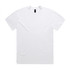 A white T-shirt featuring a simple design and a logo on the neck label.