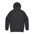 A dark grey hoodie featuring a large hood and long sleeves, with a plain back and ribbed cuffs.