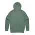 A green hoodie with a hood, featuring raglan sleeves and a plain back design. It includes a logo.