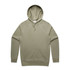 A premium hoodie in olive green with a front pocket and a drawstring hood. It features a logo.