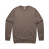 A brown crew jumper with long sleeves and a simple design. It has a logo on the chest. A brown crew jumper with long sleeves and a simple design. It has a logo on the chest.