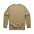 A khaki jumper sweater with long sleeves and a crew neckline, featuring a plain back and ribbed cuffs. A khaki jumper sweater with long sleeves and a crew neckline, featuring a plain back and ribbed cuffs.