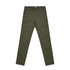 A pair of green standard pants with a button and zipper closure, featuring front pockets and a back pocket.
