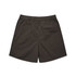 A pair of dark brown swim shorts featuring an elastic waistband and a simple design.