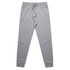 A pair of grey premium track pants with an elastic waistband and cuffs, featuring a drawstring and a logo. A pair of grey premium track pants with an elastic waistband and cuffs, featuring a drawstring and a logo.