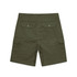 Utility cargo shorts in olive green, featuring multiple pockets and a logo on the back.