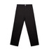 Relaxed black pants with a straight leg design, featuring a front button and pocket details. Includes a logo.
