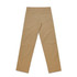 Tan relaxed pants with a straight leg design, featuring back pockets and a logo.