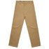 Khaki relaxed pants with a straight leg cut, featuring pockets and a button closure. The item has a branding logo.