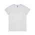 A grey T-shirt featuring a classic round neckline and short sleeves. It has a logo on the label.