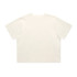 A plain white cropped t-shirt featuring short sleeves and a crew neck, with a logo on the back.