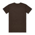 A dark olive green T-shirt featuring a simple design and a logo on the back.