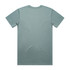 A plain, mint green T-shirt with a crew neck and short sleeves, featuring a logo on the back.