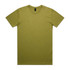 An olive green t-shirt with a round neck and short sleeves, featuring a logo on the label.