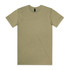 An olive green T-shirt featuring a crew neckline and short sleeves, with a logo on the label.