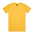 A plain yellow T-shirt with short sleeves and a round neckline, featuring a label in the neck area.