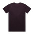 A plain dark purple T-shirt with a crew neck and short sleeves. It features a logo on the back.