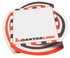 A stack of large twist note pads featuring a circular design in red, black, and white, with a logo at the bottom.