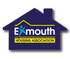 A house-shaped logo in blue and yellow for Exmouth Housing Association, featuring a stylised figure.
