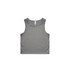 A grey active crop tank top with a simple design and a tag visible at the neckline. Features a logo.