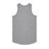 A grey singlet featuring a rounded hem, with a logo on the back.