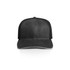 A black faded trucker cap featuring a solid front and mesh back, with an included logo.
