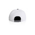 A two-tone cap featuring a white body and grey accents, with an adjustable strap and a logo on the back.