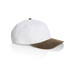 A two-tone cap featuring a white body and a brown corduroy peak, with a logo on the front.
