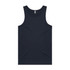 A navy blue singlet featuring a simple design and a logo on the label. Suitable for casual wear.