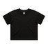 A black cropped T-shirt with a relaxed fit and a simple design. It has a subtle logo.