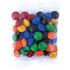A clear cello bag filled with vibrant M&M's in red, yellow, blue, green, orange, and black colours.