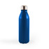 A drink bottle in a vibrant blue colour with a stainless steel cap and a smooth matte finish.