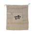A natural-coloured mesh bag featuring a logo, ideal for eco-friendly use.
