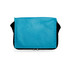 A teal bag with a black zipper, featuring a simple design and a logo on the front.