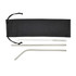 A drinkware set featuring stainless steel straws in silver, a cleaning brush, and a black carry pouch.
