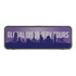 A purple speaker with a textured surface, featuring a skyline design and a logo. It has a compact rectangular shape.