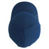A five-panel cap in a solid navy blue, featuring a rounded peak and a branded logo on the side.