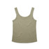 A soft, olive green singlet with wide straps and a rounded neckline, featuring a small logo.